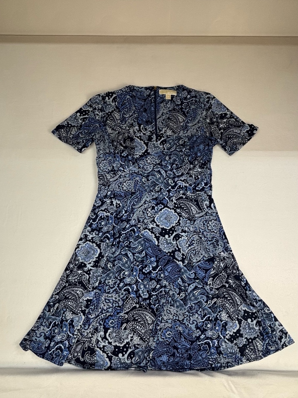 Michael Kors Blue Paisley V-Neck A-Line Dress